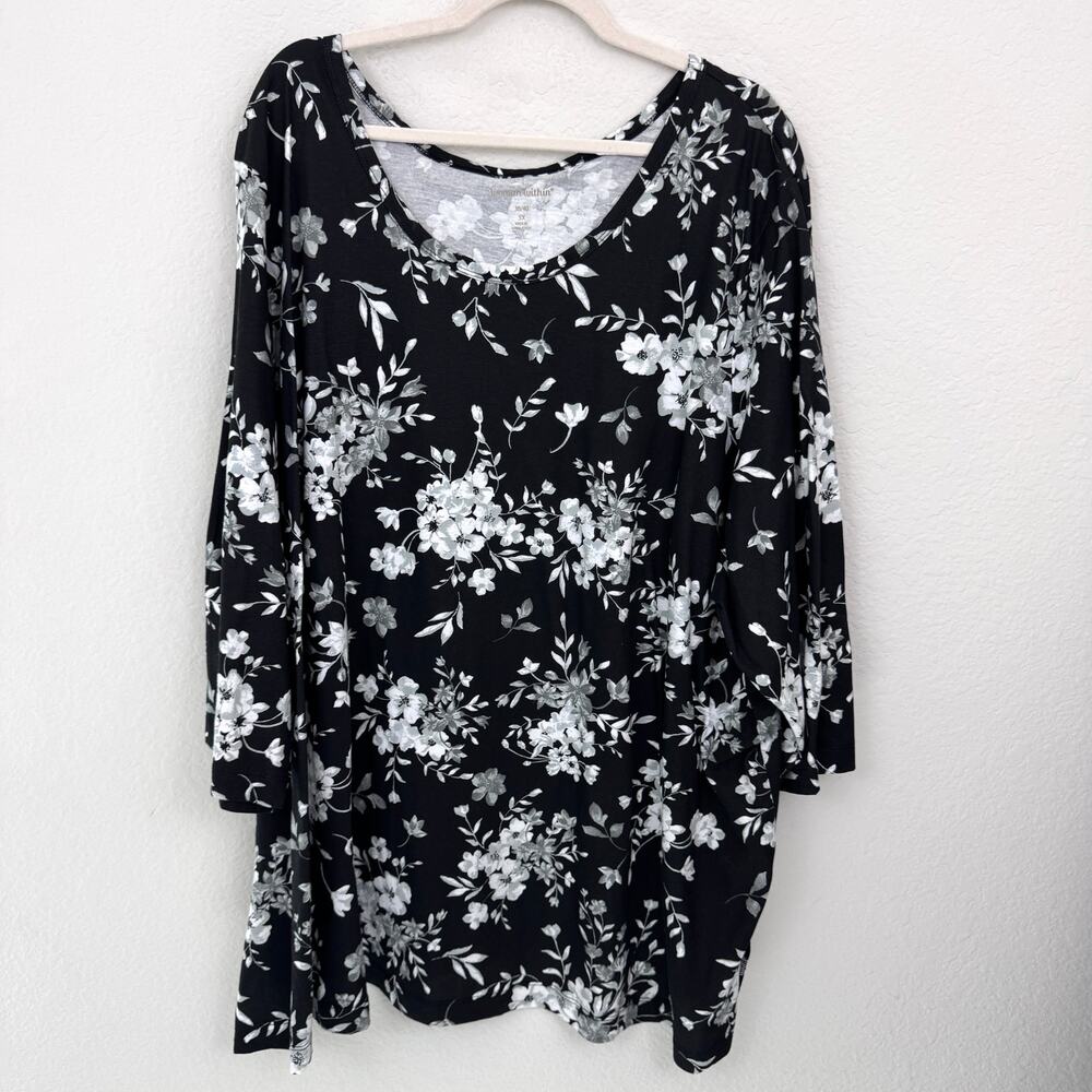 Woman Within Womens T Shirt Top Size 5X 100% Cotton Floral Casual Easy Black